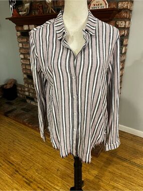 Bella Dahl Striped Button Down Shirt Size Large Rayon/Linen